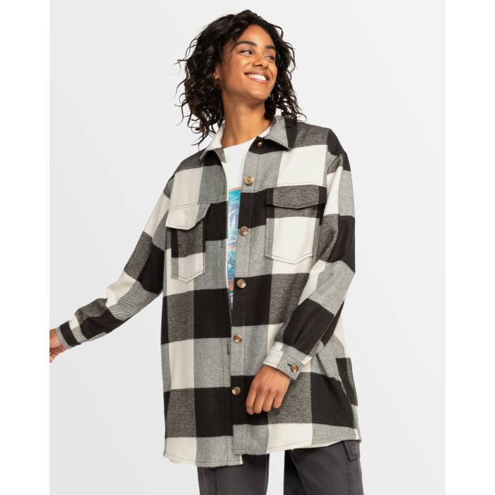  Roxy  Womens Check The Swell Checkered Shacket Womens Mono Lumbe...