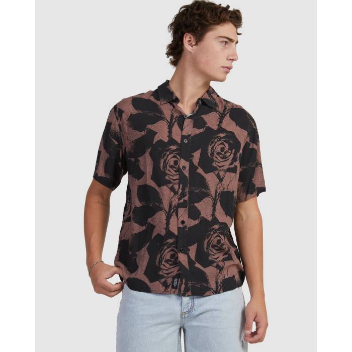 Thrills 【 Mens The Paradox Of Paradise Bowling Shirt Mens Black 】 メンズ パラダイス メンズファッション トップス カジュアルシャツ メンズ 黒色 ブラック