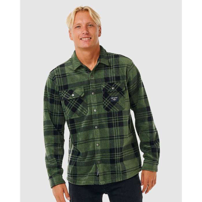 åץ Rip Curl  Mens Party Pack Polar Fleece Shirt Mens Dark Olive ...