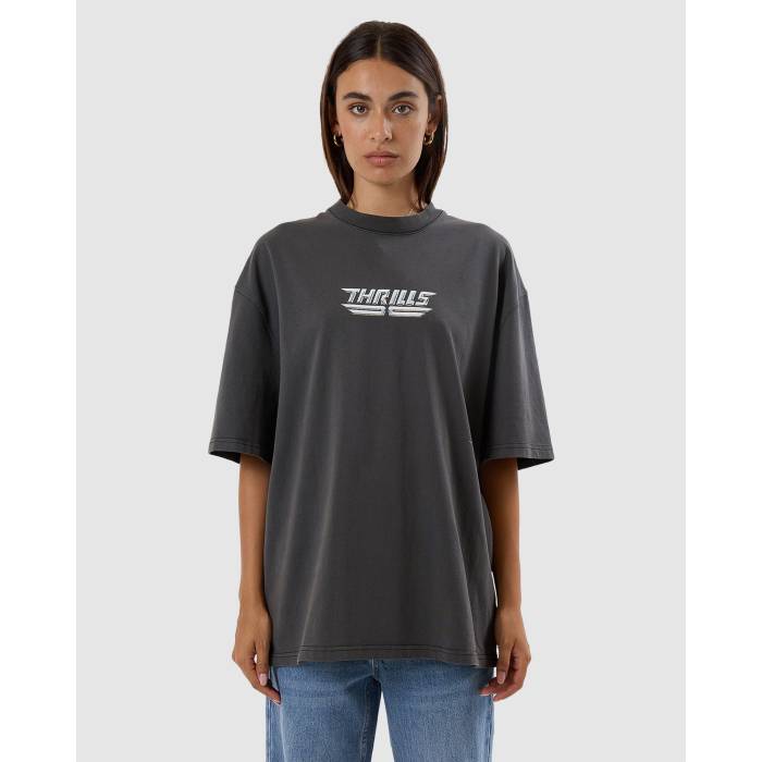 Thrills  Womens High Shine Oversized T-Shirt Womens Merch Black  ǥ ϥ T ǥեå ȥåץ T åȥ ǥ  ֥å