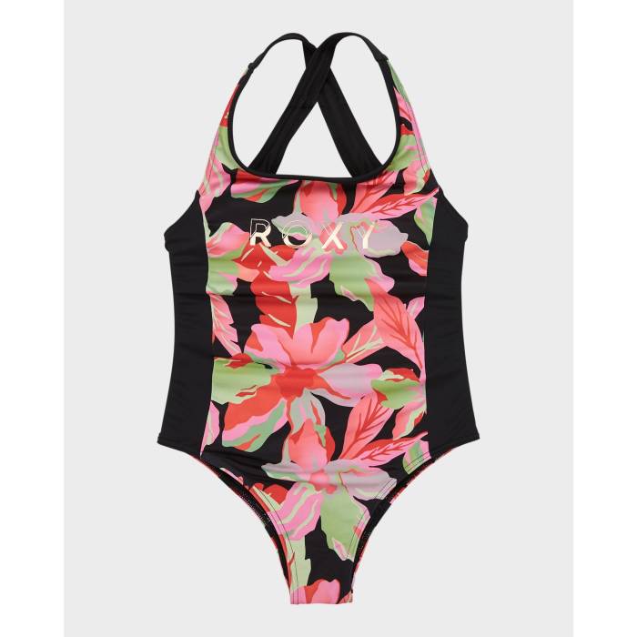 ロキシー Roxy 【 Girls 8-16 Active Regular One Piece Swimsuit Girls Anthracite The Moves Floral 】 水着 キッズ ベビー マタニティ キッズファッション 水着 ジュニア キッズ