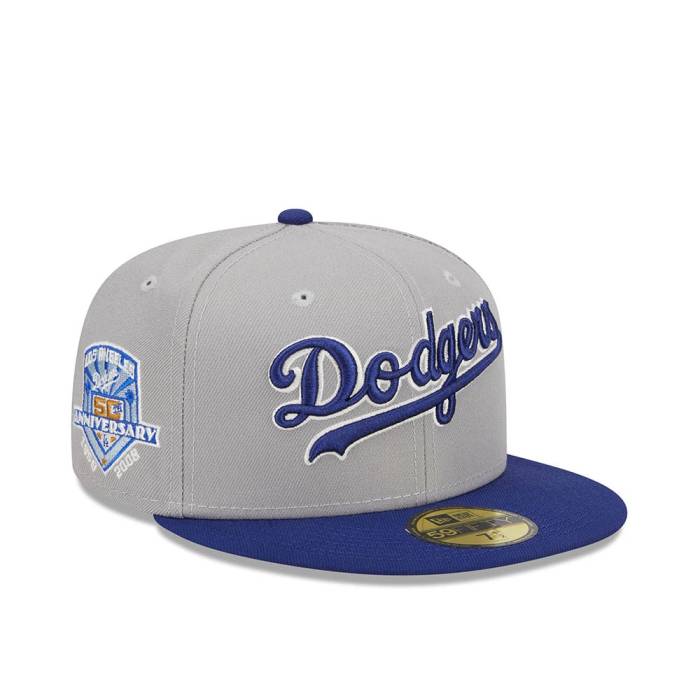 ニューエラ New Era 【 Los Angeles Dodgers Gray Retro Script 50Th Anniversary Throwback Edition 59Fifty Fitted Hat Men Gray 】 ドジャース gray 灰色・グレー・グレイ レトロ スクリプト バッグ 小物 ブランド雑貨 帽子