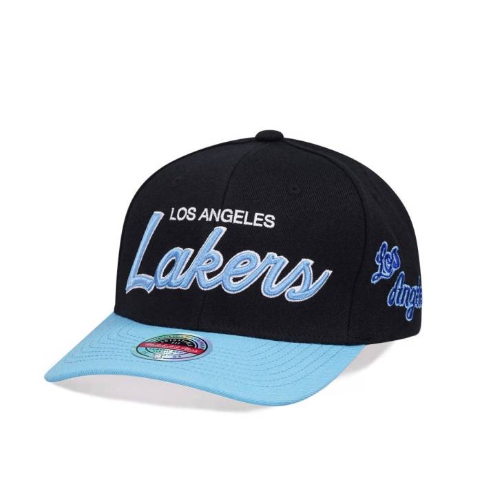 ミッチェル&ネス Mitchell & Ness 【 Los Angeles Lakers Script 2.0 Black Two Tone Red Line Flex Snapback Hat Men Black 】 Lakers レイカーズ スクリプト 黒色 ブラック Red 赤・レッド Snapback スナップバック バッグ バッ