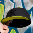 ニューエラ New Era 【 59Fifty Mlb New York Yankees Black On Black Wool / Cyber Green U...