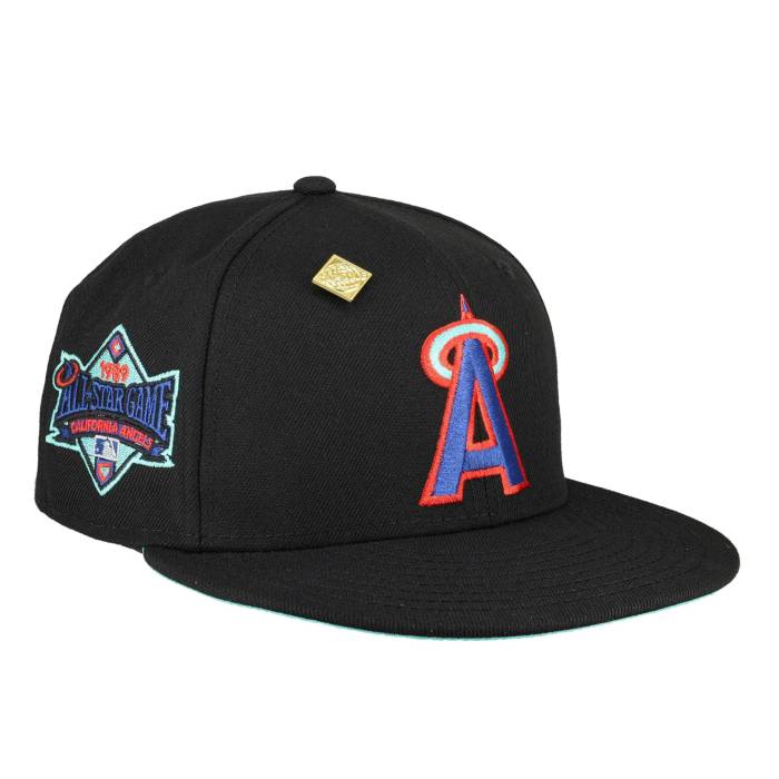 【★スーパーSALE★3/11深夜2時迄】Newera 【 California Angels Mintacular Collection 1989 All Star Game Patch Fitted Hat Unisex Black / Mint Undervisor Black Sweatband 】 カリフォルニア angels エンジェルス コレクション Game ゲーム ユニセックス 黒色 ブラ