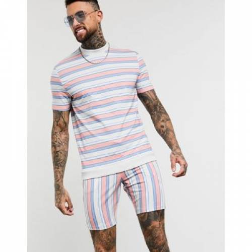 エイソス ASOS DESIGN ジャージー スキニー ショーツ ハーフパンツ メンズ 【 ASOS DESIGN COORD JERSEY SKINNY SHORTS IN STRIPES MULTI 】