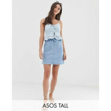 デニム ベルト 青 ブルー レディースファッション ボトムス スカート 【 BLUE ASOS DESIGN TALL DENIM BUTTON THROUGH MINI SKIRT WITH SKINNY BELT IN PRETTY 】