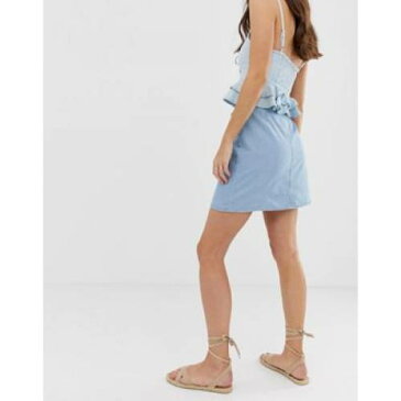 デニム ベルト 青 ブルー レディースファッション ボトムス スカート 【 BLUE ASOS DESIGN TALL DENIM BUTTON THROUGH MINI SKIRT WITH SKINNY BELT IN PRETTY 】