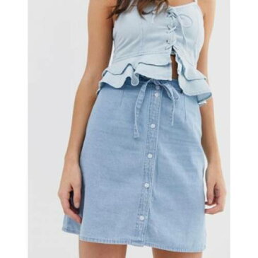 デニム ベルト 青 ブルー レディースファッション ボトムス スカート 【 BLUE ASOS DESIGN TALL DENIM BUTTON THROUGH MINI SKIRT WITH SKINNY BELT IN PRETTY 】