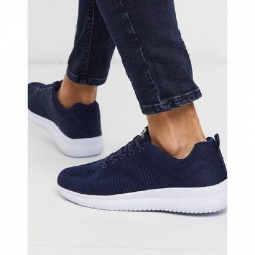 トレーナー 紺色 ネイビー メンズ スニーカー 【 LAMBRETTA KNITTED TRAINER IN NAVY 】