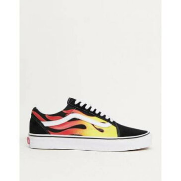 バンズ 黒 ブラック メンズ スニーカー 【 VANS BLACK OLD SKOOL FLAME TRAINERS IN 】