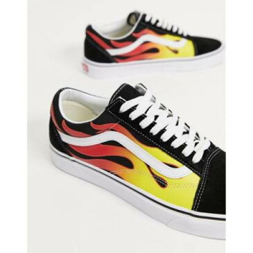 バンズ 黒 ブラック メンズ スニーカー 【 VANS BLACK OLD SKOOL FLAME TRAINERS IN 】