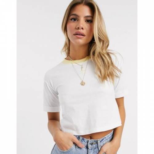 アディダス ADIDAS ORIGINALS アディダス オリジナルス トレフォイル Tシャツ 白色 ホワイト 黄色 イエロー レディース 【 YELLOW ADIDAS ORIGINALS CROPPED TREFOIL TSHIRT IN WHITE AND 】