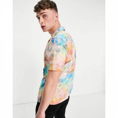 エイソス ASOS DESIGN スリム ネクタイ 【 SLIM ASOS DESIGN FATBOY REGULAR REVERE SHIRT IN TIE DYE WITH FRONT PRINT 】