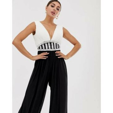 【海外限定】レディースファッション オールインワン サロペット 【 FOREVER UNIQUE WIDE LEG JUMPSUIT WITH EMBELLISHED WAIST IN MONO 】