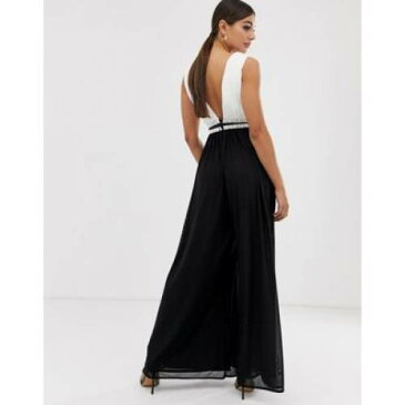 【海外限定】レディースファッション オールインワン サロペット 【 FOREVER UNIQUE WIDE LEG JUMPSUIT WITH EMBELLISHED WAIST IN MONO 】