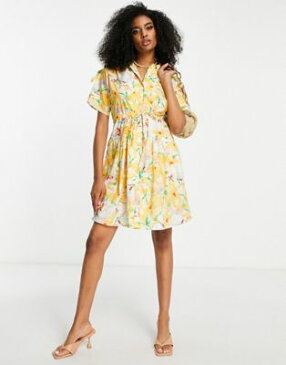 フレンチコネクション FRENCH CONNECTION ドレス ネクタイ 黄色 イエロー レディース 【 YELLOW FRENCH CONNECTION COTTON MINI SHIRT DRESS WITH TIE WAIST IN FLORAL 】