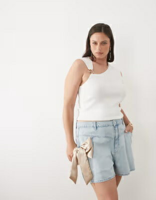 エイソス ハイ ショーツ ハーフパンツ 青色 ブルー レディース ASOS LUXE ASOS LUXE CURVE HIGH WAISTED FLIPPY SHORTS WITH 3D BOW DETAILS IN BLUE /