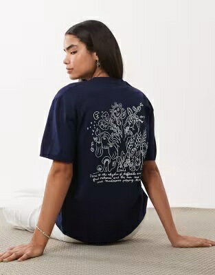 スリーブ Tシャツ 紺色 ネイビー 青色 ブルー 半袖 レディース ARKET CAFE SHORT SLEEVE T-SHIRT WITH BACK PRINT IN NAVY BLUE / NAVY BLUE レディースファッション トップス