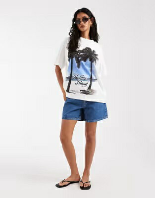 エイソス Tシャツ グラフィック 白色 ホワイト レディース ASOS DESIGN ASOS DESIGN OVERSIZED T-SHIRT WITH HOLBOX ISLAND PALM-TREE GRAPHIC IN WHITE / レディースファッション トップス jordan23-45355740 スニケス サンプル画像2