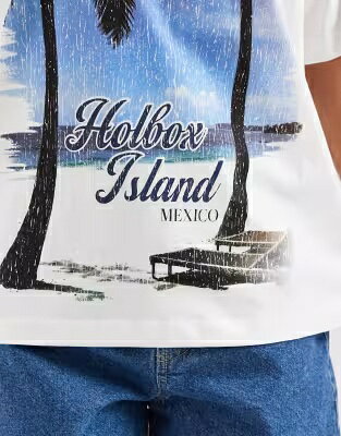 エイソス Tシャツ グラフィック 白色 ホワイト レディース ASOS DESIGN ASOS DESIGN OVERSIZED T-SHIRT WITH HOLBOX ISLAND PALM-TREE GRAPHIC IN WHITE / レディースファッション トップス jordan23-45355740 スニケス サンプル画像3
