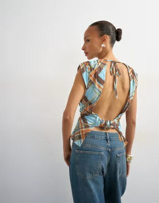 トップショップ 紫 パープル レディース TOPSHOP PLAID PRINTED DRAPE BACK TOP IN MULTI / PURPLE レディースファッション トップス