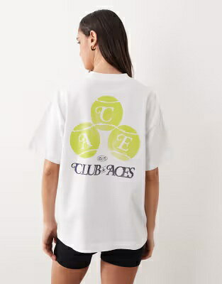 Tシャツ テニス クイック 白色 ホワイト レディース 4505 HEAVYWEIGHT COTTON OVERSIZED T-SHIRT WITH TENNIS BACK PRINT AND QUICK DRY FINISH IN WHITE / レディースファッション トップス