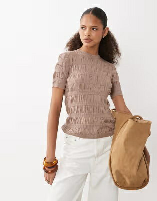 エイソス ニット Tシャツ レディース ASOS DESIGN ASOS DESIGN SHIRRED FINE KNIT T-SHIRT IN MUSHROOM / レディースファッション トップス