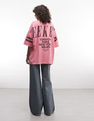 アイコン Tシャツ ロゴ ピンク レディース ASOS WEEKEND COLLECTIVE WEEKEND COLLECTIVE ICON OVERSIZED T-SHIRT WITH STACKED BACK LOGO IN PINK / レディースファッション トップス