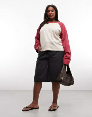 コリュージョン ラグラン スリーブ Tシャツ ワイン色 バーガンディー 長袖 レディース COLLUSION PLUS RAGLAN LONG SLEEVE BOXY T-SHIRT IN ECRU BURGUNDY CONTRAST / レディースファッション トップス jordan23-45358863 スニケス サンプル画像2