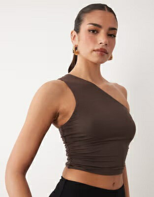 レディース OH POLLY OH POLLY MODAL ONE SHOULDER OPEN BACK TOP IN CHOCOLATE / レディースファッション トップス