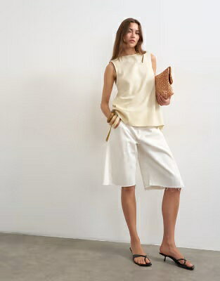 トップショップ タンクトップ レディース TOPSHOP OPEN BACK CHUCK ON LINEN RICH TANK IN STONE / レディースファッション トップス