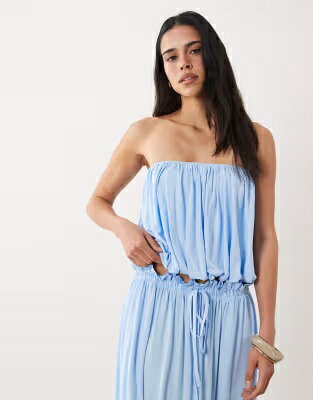 エイソス クロップ 青色 ブルー クロップトップ レディース ASOS DESIGN ASOS DESIGN BANDEAU RUCHED CROP TOP IN LIGHT BLUE - PART OF A SET / LIGHT BLUE レディースファッション トップス