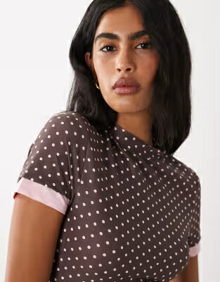 ブランド名ASOS DESIGN性別Women(レディース)商品名ASOS DESIGN short sleeve double layer polka dot top in brown with pink contrastカラーBROWN