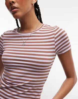 スニケスのモンキ スリム Tシャツ 紫 パープル ストライプ レディース MONKI SLIM FIT BABY TEE IN PURPLE STRIPE / PURPLE STRIPE レディースファッション トップス｜アングル2