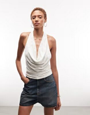 ウィークデイ 白色 ホワイト レディース WEEKDAY DRAPED HALTER TOP IN OFF WHITE / OFF WHITE レディースファッション トップス