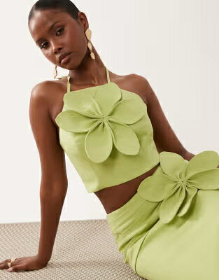 ブランド名ASOS LUXE性別Women(レディース)商品名ASOS LUXE linen halter top with 3D flower in pistachio - part of a setカラーPistachio