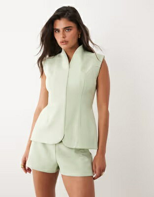 エイソス クレープ 緑 グリーン レディース ASOS DESIGN ASOS DESIGN BONDED CREPE TAILORED TOP IN SAGE GREEN SCUBA-STYLE FABRIC - PART OF A SET / SAGE GREEN レディースファッション トップス