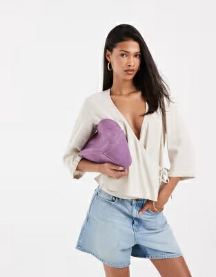 ピーシーズ スリーブ ラップ クリーム レディース PIECES 3/4 SLEEVE LINEN BLEND WRAP TOP IN BIRCH CREAM MELANGE / BIRCH MELANGE