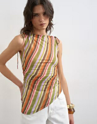 ブランド名Topshop性別Women(レディース)商品名Topshop mesh striped ruched shoulders asymmetric top in orangeカラーORANGE