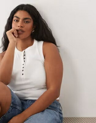 エイソス ノンスリーブ タンクトップ クリーム レディース ASOS CURVE ASOS DESIGN CURVE BUTTON DETAIL SLEEVELESS TANK TOP IN CREAM / レディースファッション トップス