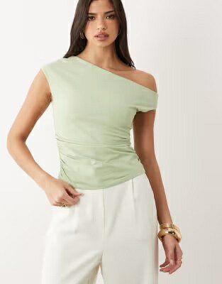 エイソス 緑 グリーン レディース ASOS DESIGN ASOS DESIGN OFF THE SHOULDER RUCHED DETAILING TOP IN SAGE / SAGE GREEN レディースファッション トップス
