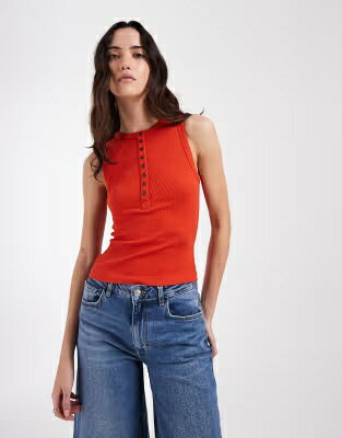 エイソス ノンスリーブ タンクトップ 赤 レッド レディース ASOS DESIGN ASOS DESIGN BUTTON DETAIL SLEEVELESS TANK TOP IN WASHED RED / WASHED RED レディースファッション トップス