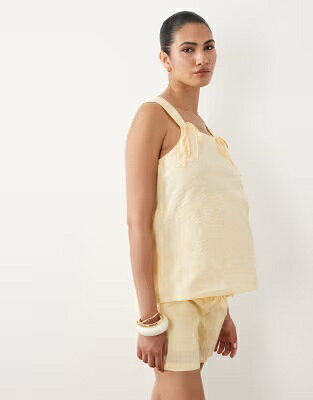 ママリシャス ネクタイ 黄色 イエロー MAMA.LICIOUS レディース MAMALICIOUS MATERNITY SEERSUCKER TIE SHOULDER TOP IN YELLOW STRIPES - PART OF A SET / MELLOW YELLOW
