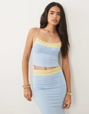 タイガーミスト タッチ 青色 ブルー 黄色 イエロー レディース TIGER MIST TIGER MIST PARISA BUTTER TOUCH SLINKY CONTRAST LACE CAMI TOP IN BLUE AND YELLOW - PART OF A SET / BLUE AND YELLOW レディースファッション ト