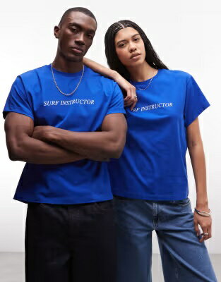リクレイムドヴィンテージ ビンテージ ヴィンテージ Tシャツ 青色 ブルー ユニセックス RECLAIMED VINTAGE RECLAIMED VINTAGE UNISEX SURF INSTRUCTOR SLOGAN TEE IN BLUE /