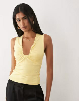 エイソス レディース ASOS DESIGN ASOS DESIGN POLYAMIDE SCOOP NECK TOP IN LEMON / レディースファッション トップス