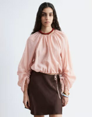 アンドアザーストーリーズ ピンク & レディース & OTHER STORIES OTHER STORIES SHEER CROPPED BLOUSE WITH DRAWSTRING SLEEVES AND WAIST IN DUSKY PINK /