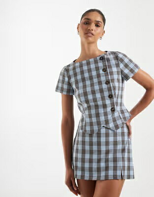 エイソス ラップ 青色 ブルー レディース ASOS DESIGN ASOS DESIGN WRAP FRONT TAILORED TOP IN BLUE PLAID / BLUE CHECK