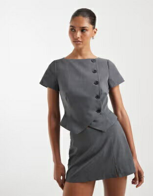 エイソス ラップ 灰色 グレー グレイ レディース ASOS DESIGN ASOS DESIGN WRAP FRONT TAILORED TOP IN GRAY /